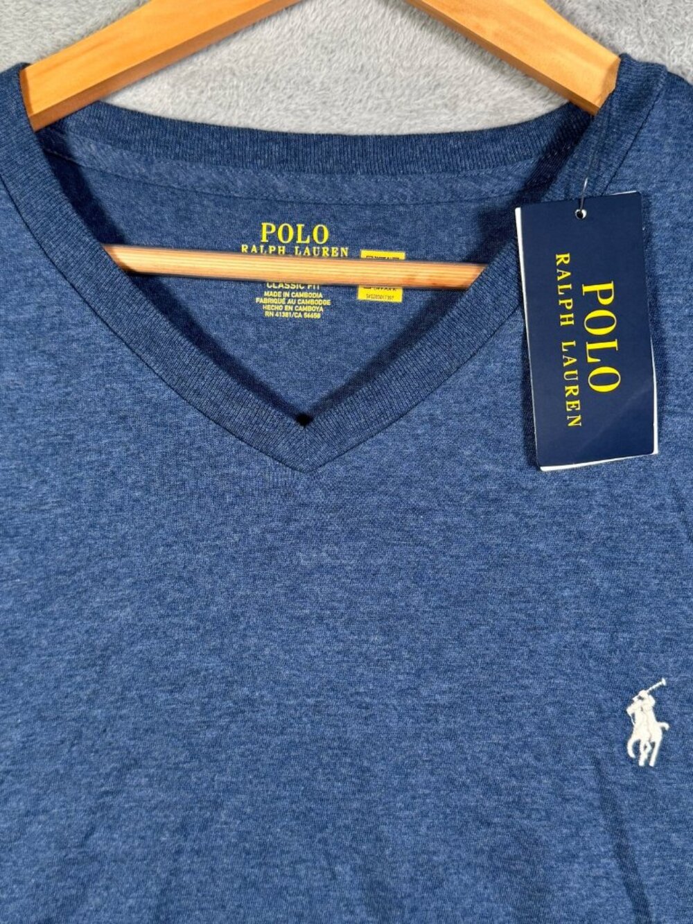 Polo Ralph Lauren T Shirt Mens XL Blue Heather Classic Fit V Neck Pony $55
